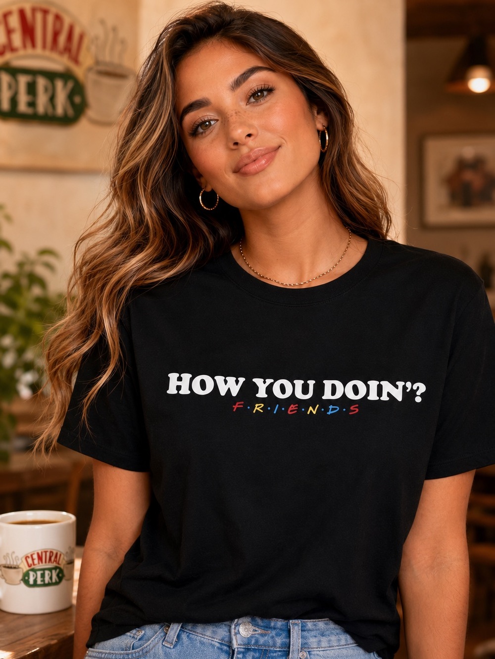 Friends How You Doin Shirt Joey Tribbiani Graphic Tee Juniors L 11/13 Black